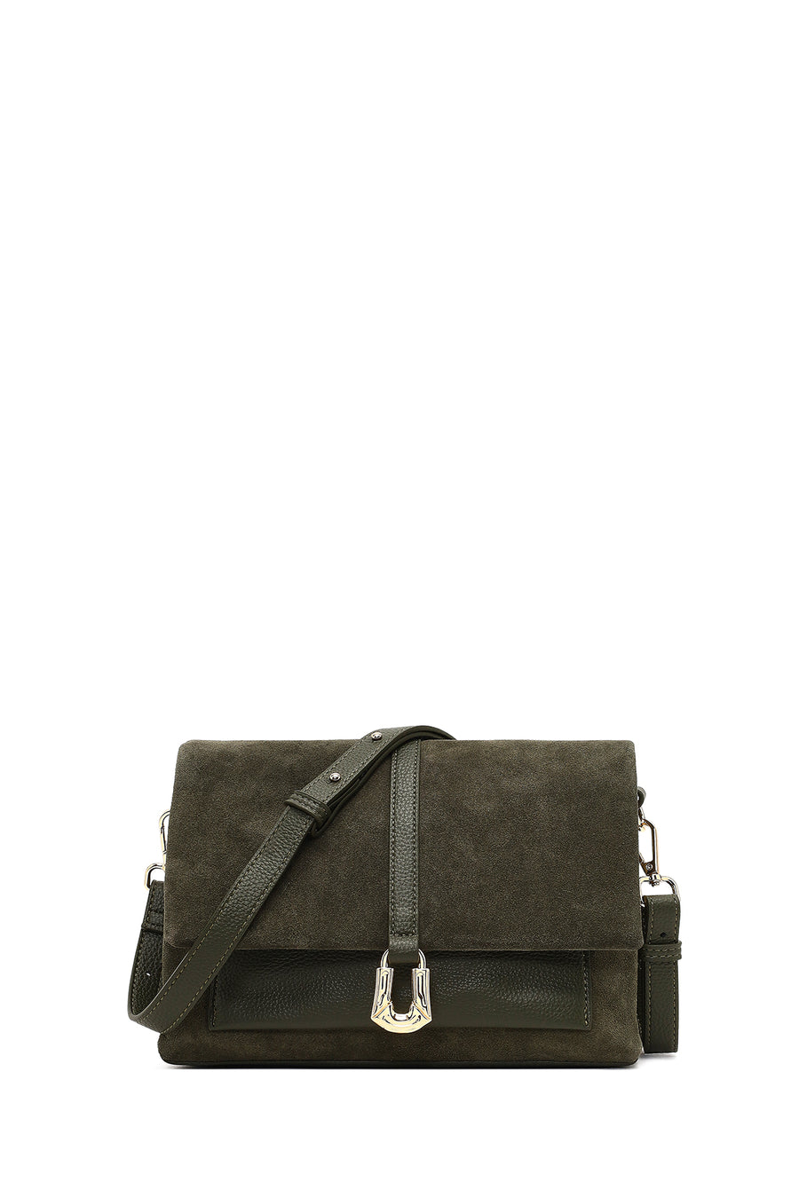 Woman Green Long-Strap Suede Crossbody Bag WB100011KS | Derimod