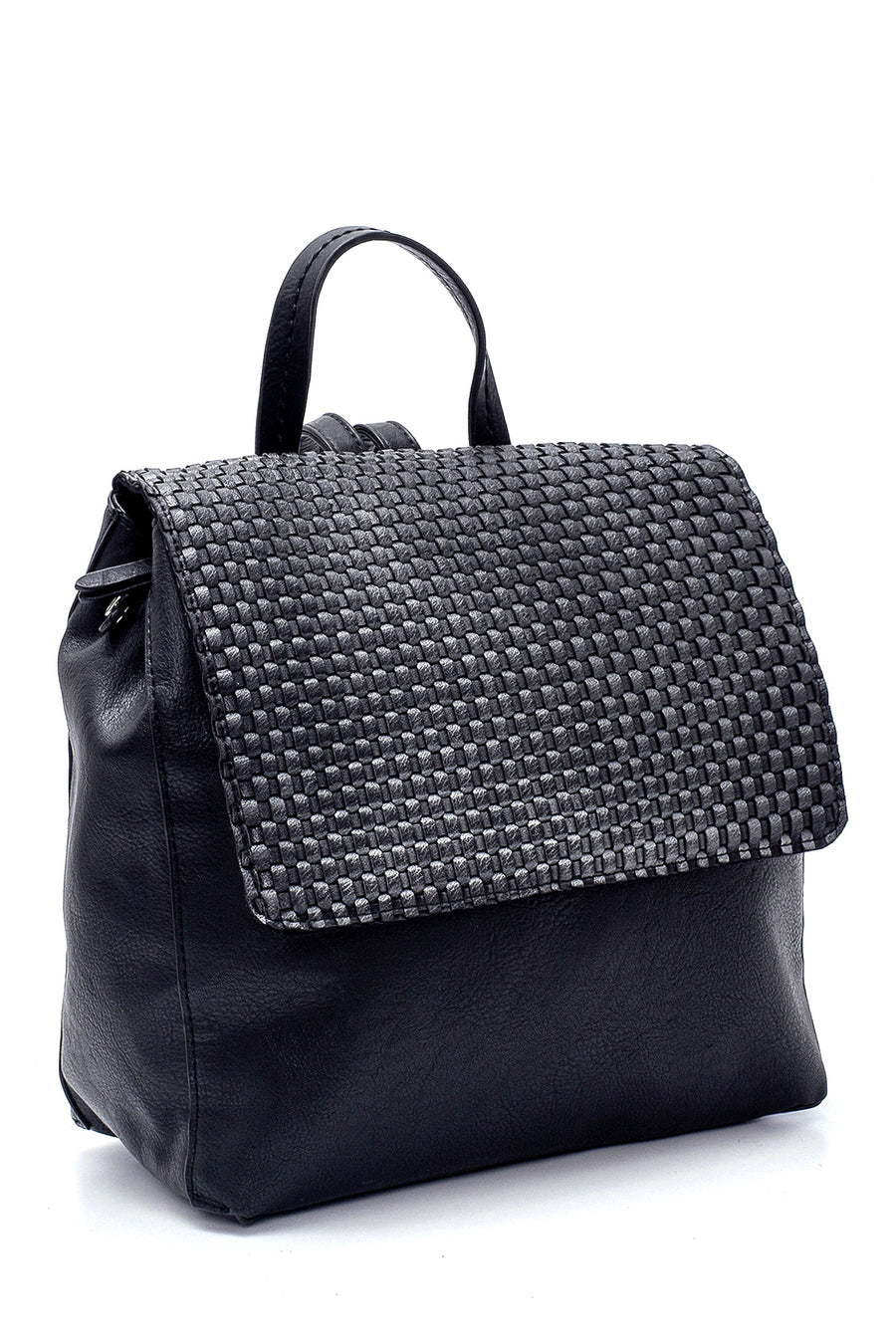 Women's Black Synthetic Leather Backpack