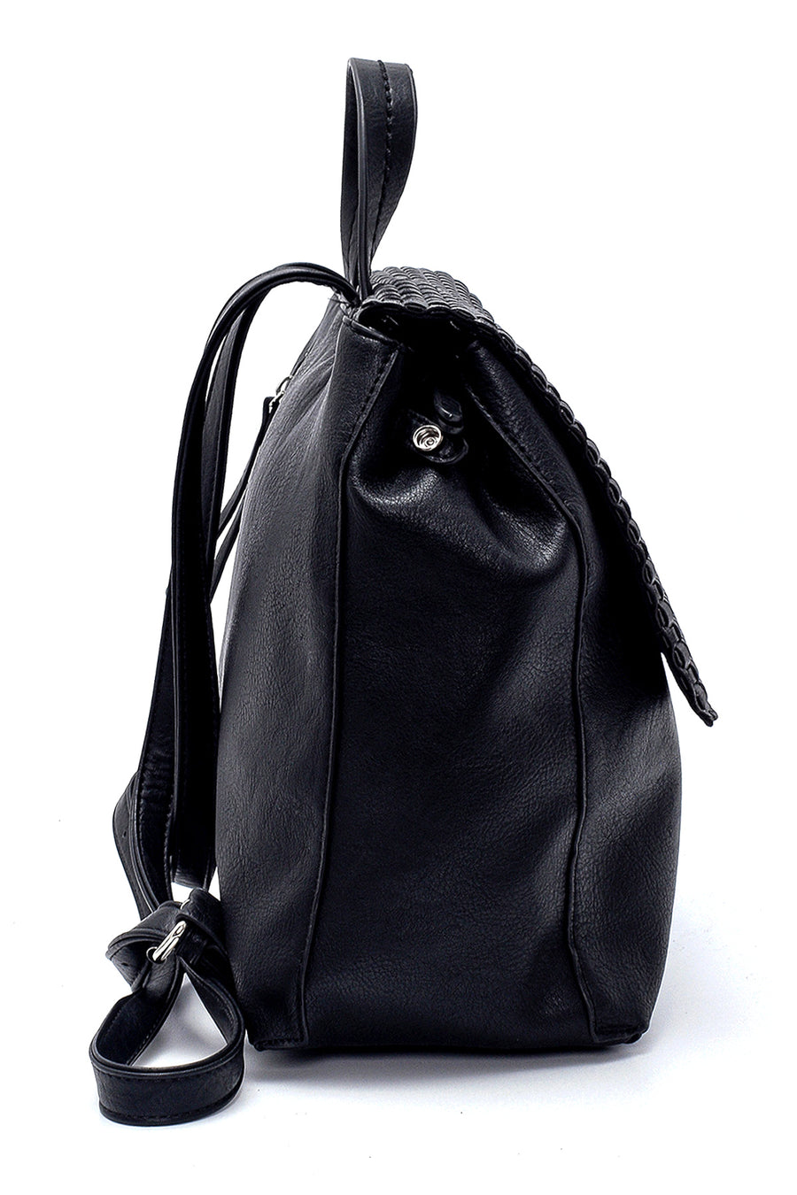 Women's Black Synthetic Leather Backpack