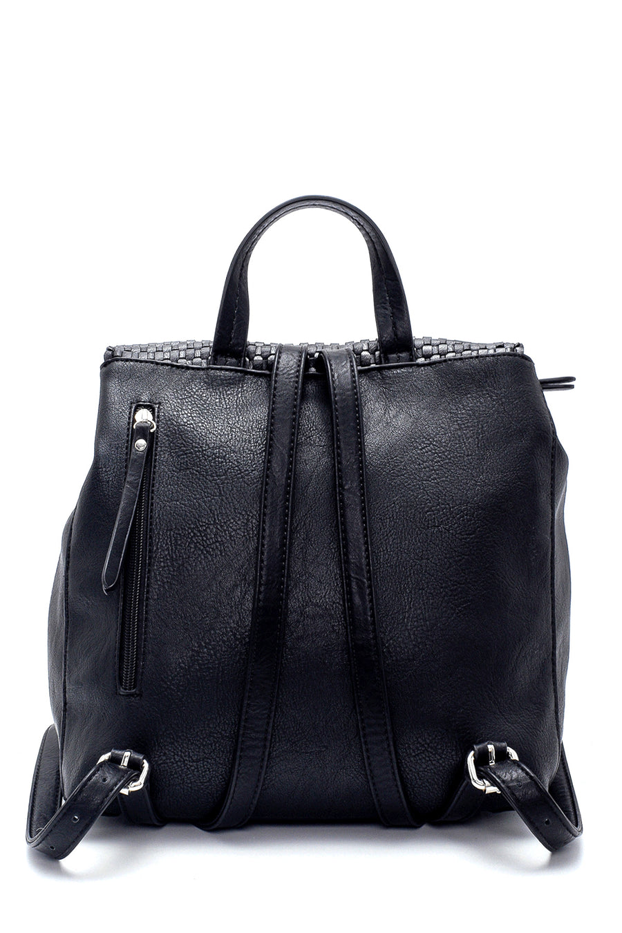 Women's Black Synthetic Leather Backpack