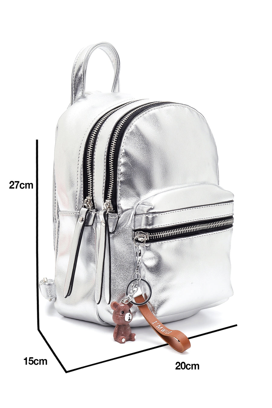 Women's Silver Synthetic Leather Backpack