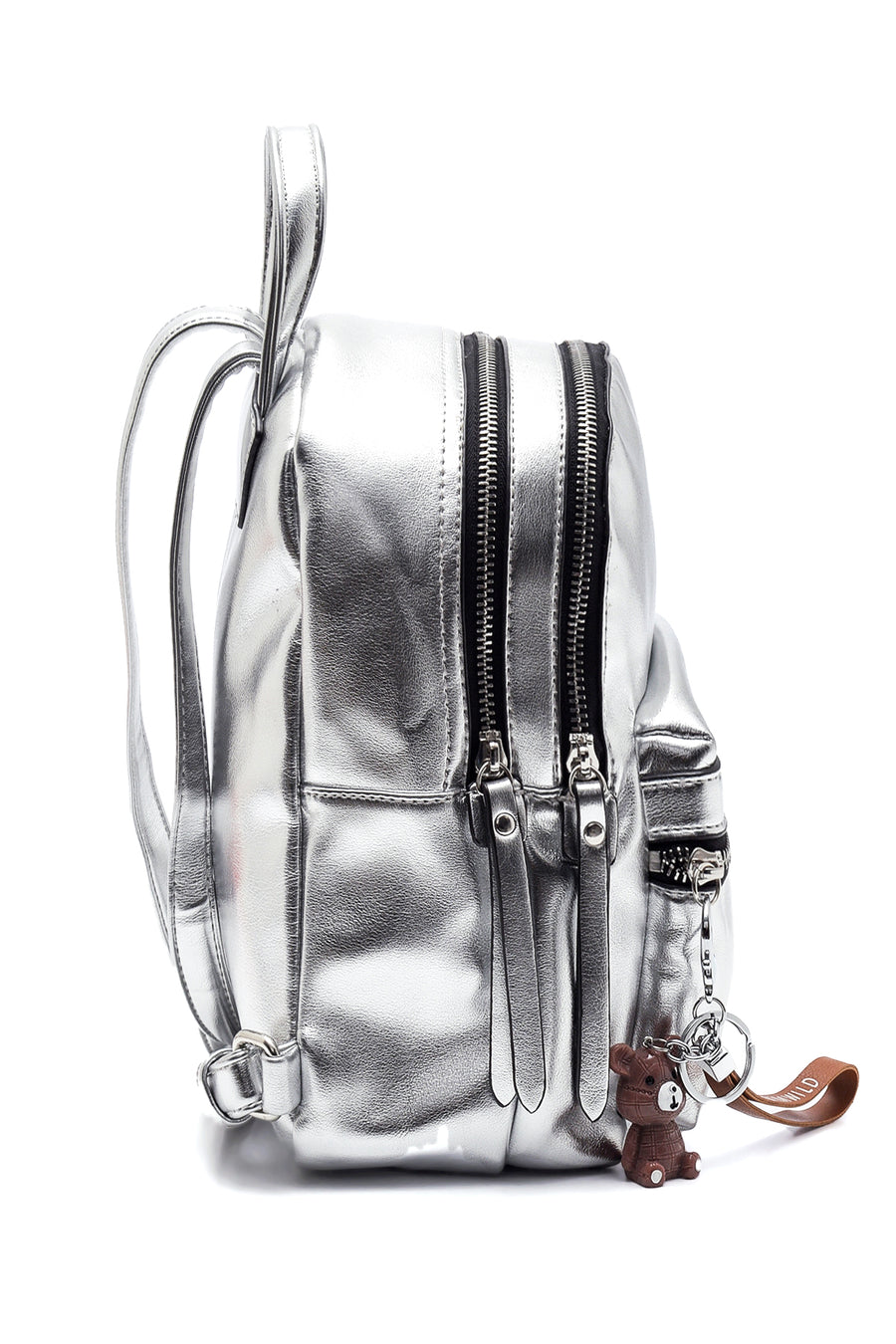 Women's Silver Synthetic Leather Backpack