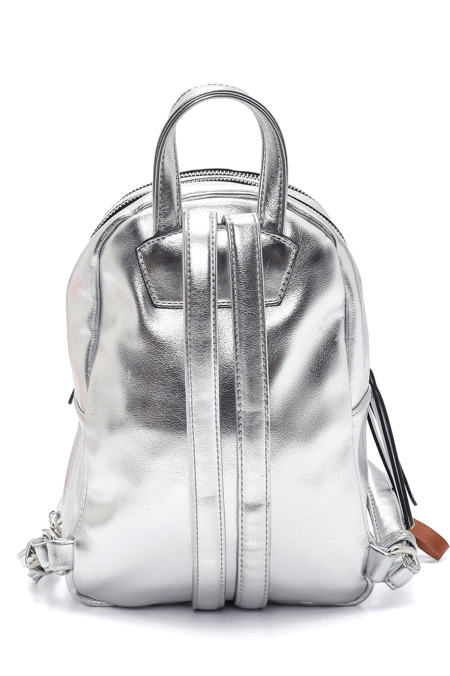 Women's Silver Synthetic Leather Backpack