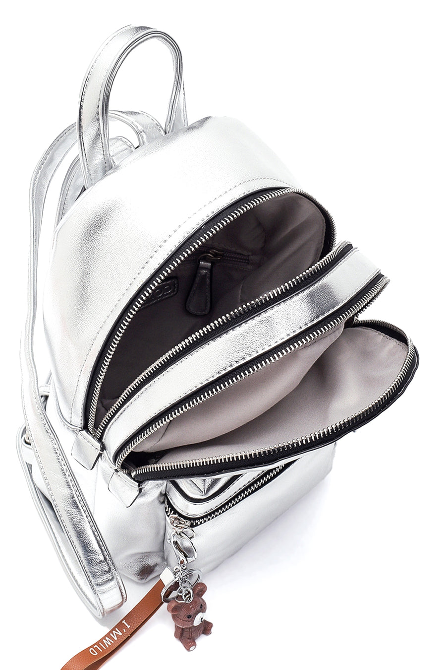 Women's Silver Synthetic Leather Backpack