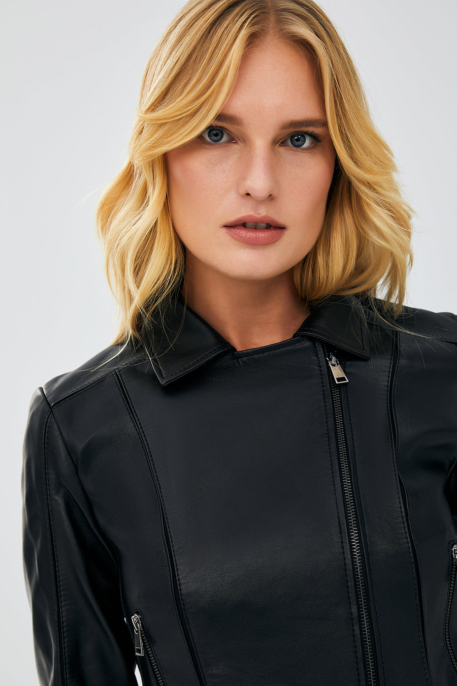 Kiara Women's Black Slim-Fit Biker Leather Jacket