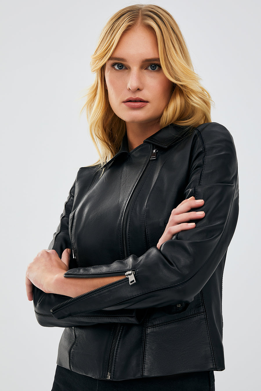 Kiara Women's Black Slim-Fit Biker Leather Jacket