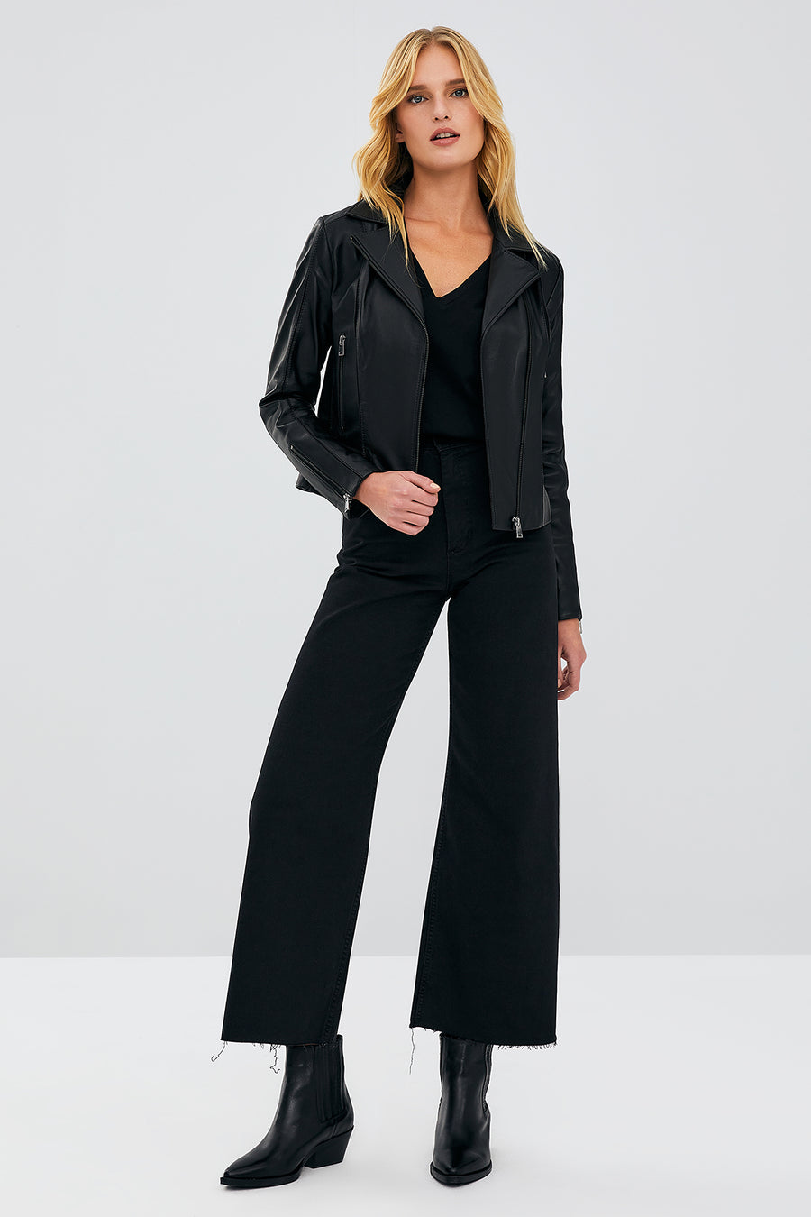 Kiara Women's Black Slim-Fit Biker Leather Jacket