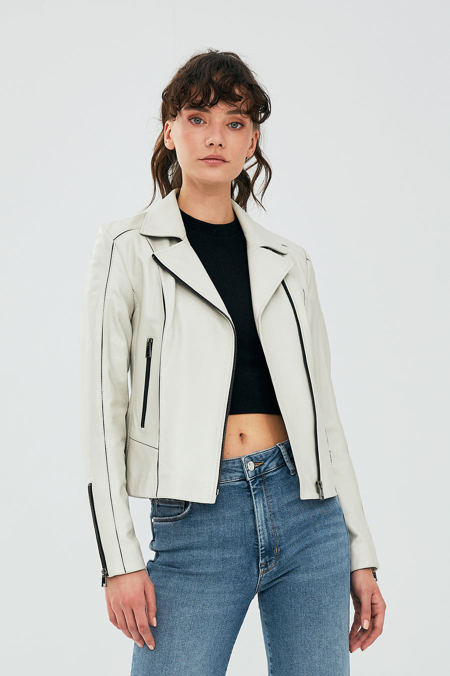 Kiara Women's Beige Slim-Fit Biker Leather Jacket 20SGD5859U4 | Derimod