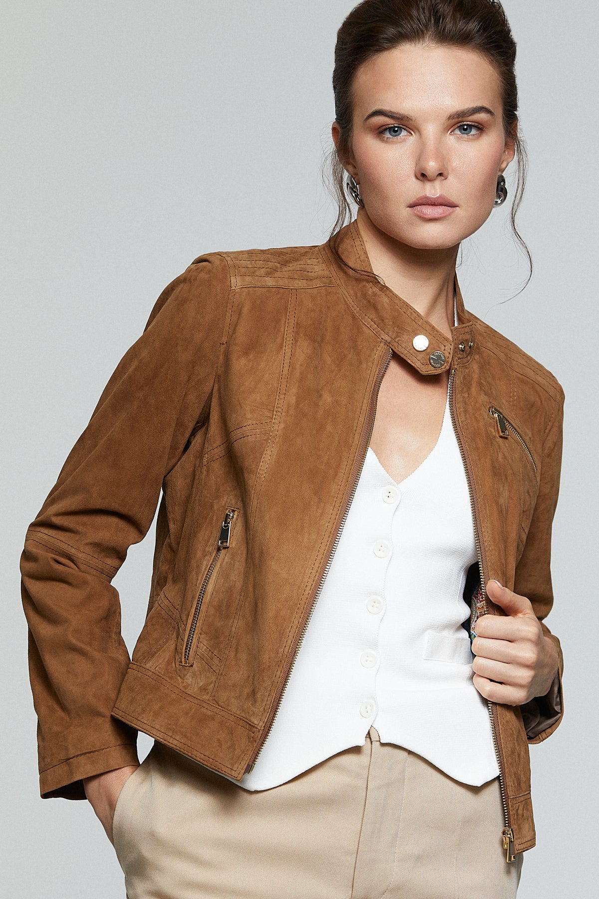 Kylie Kadın Camel Süet Deri Ceket 20SGE535210 | Derimod