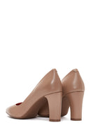 Derimod Gritti Women's Beige Heeled Leather Shoes | Derimod