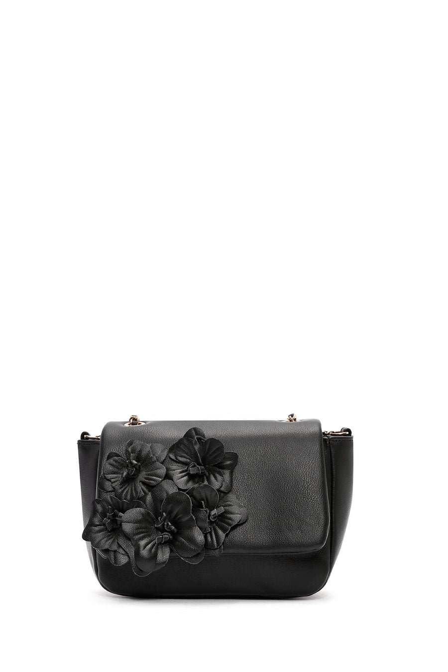 Women's Black Chain Strap Floral Detailed Mini Shoulder Bag
