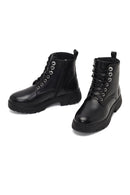 Woman Black Zip Closure Thick-Soled Leather Combat Boots | Derimod
