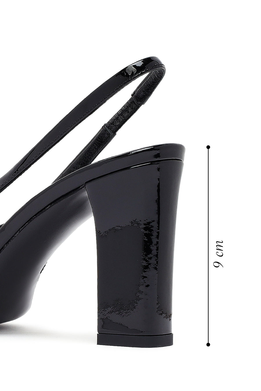 Woman Black Patent Leather Slingback Thick Heel Leather Shoe