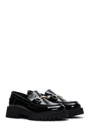 Women's Black Patent Leather Buckle Loafer | Derimod