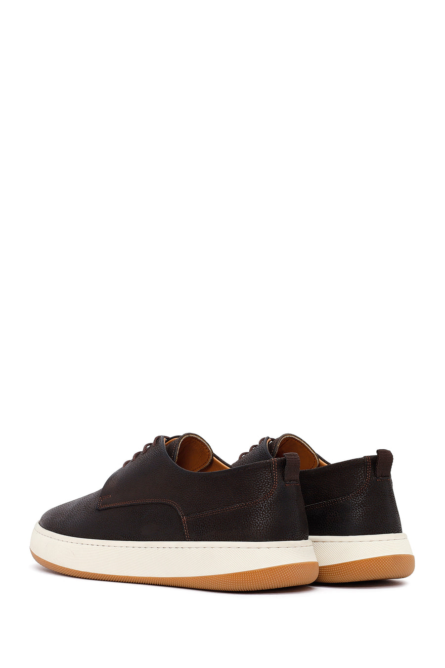 Men's Brown Lace-Up Thick-Soled Leather Casual Shoes