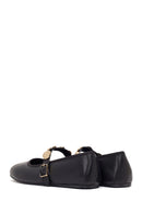 Women's Black Buckle Leather Ballerinas | Derimod