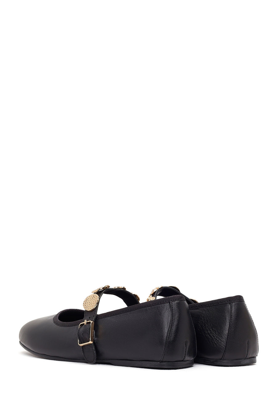 Women's Black Buckle Leather Ballerinas
