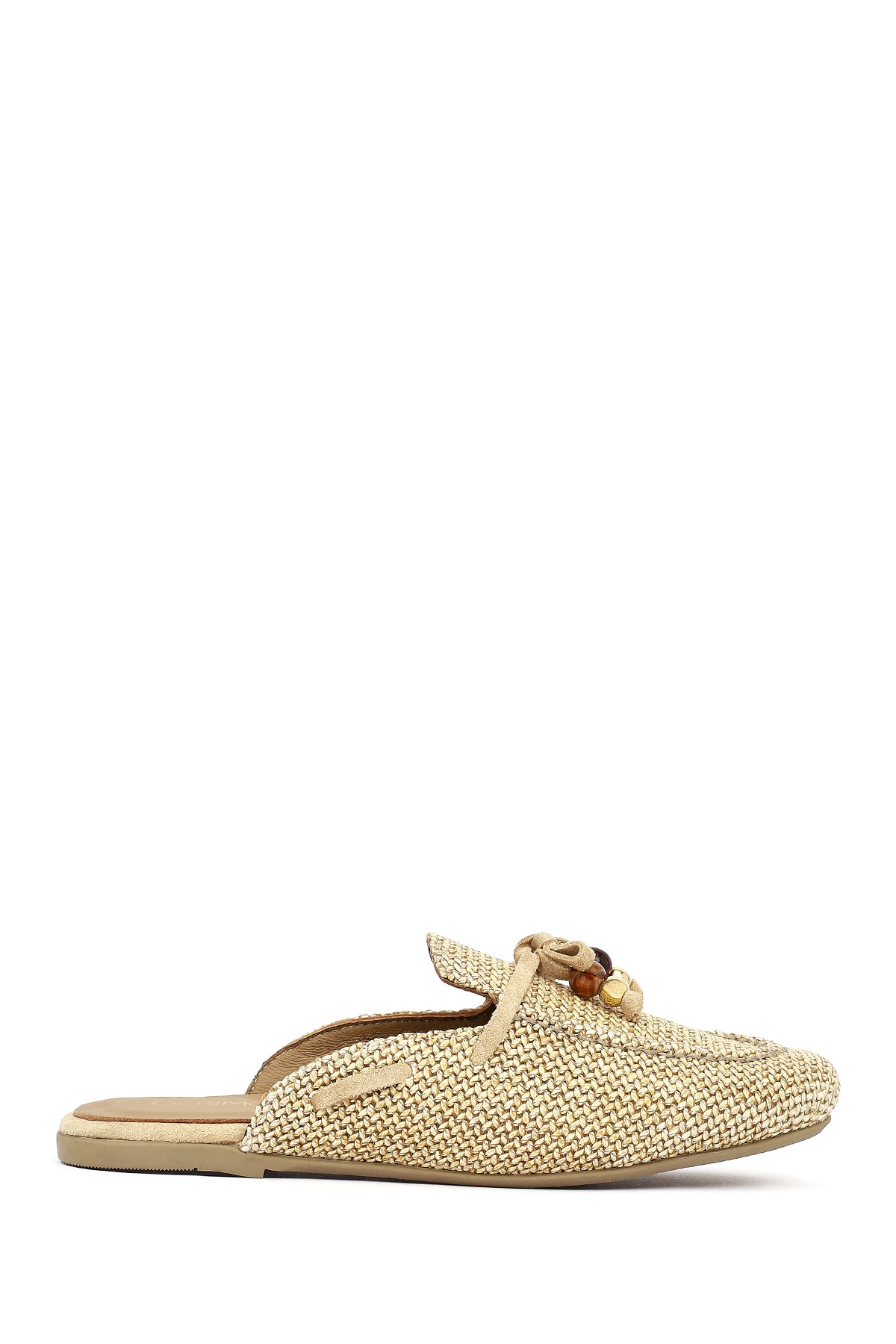 Women's Beige Tasseled Straw Slippers 26PFD2016M7 | Derimod