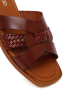 Woman Brown Braided Leather Slipper | Derimod