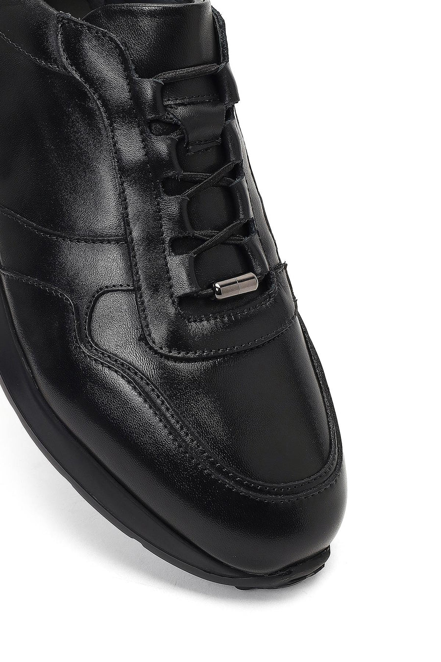 Erkek Siyah Bağcıklı Deri Sneaker