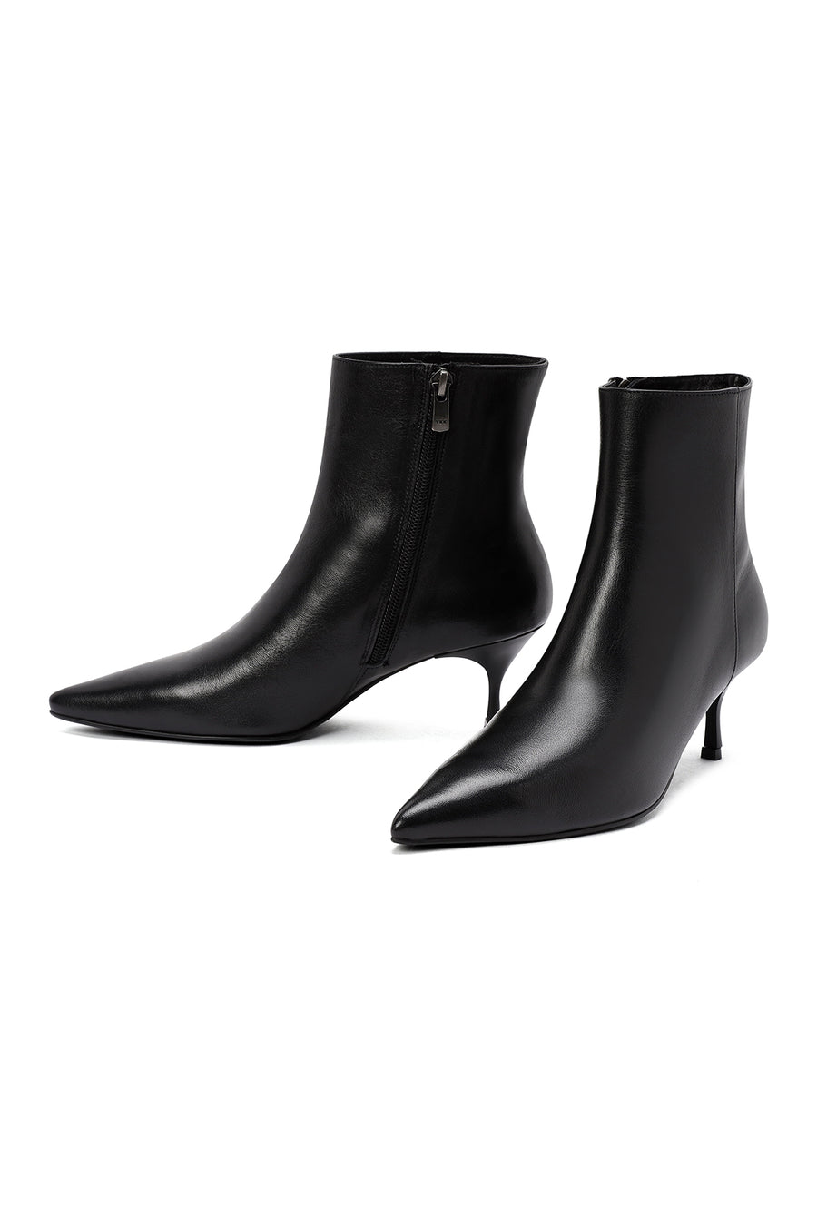 Woman Black Zip Closure Stiletto Heel Leather Boots