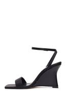 Women's Black Ankle Buckle High Platform Satin Sandals | Derimod