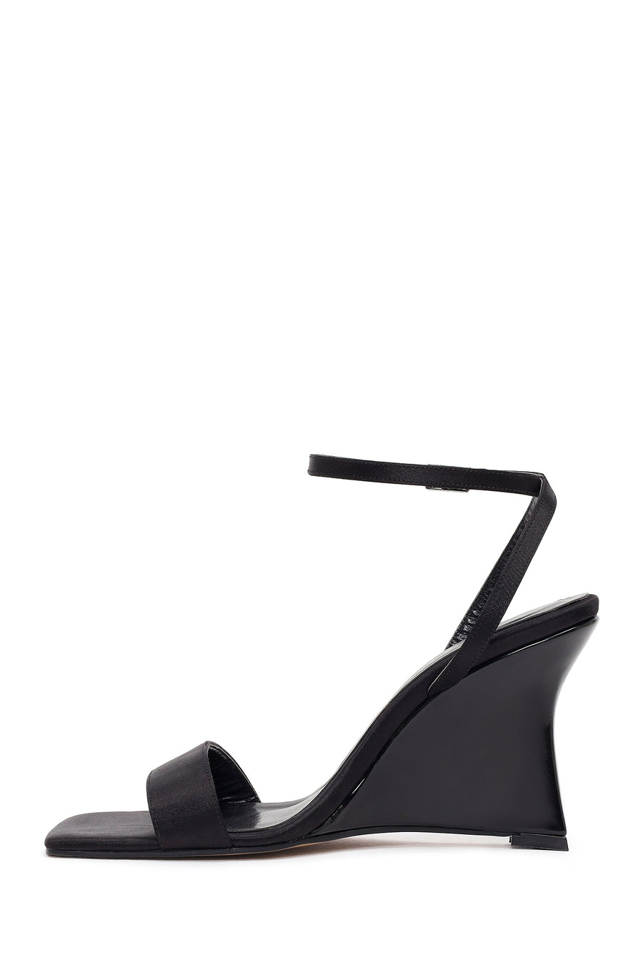 Women's Black Ankle Buckle High Platform Satin Sandals