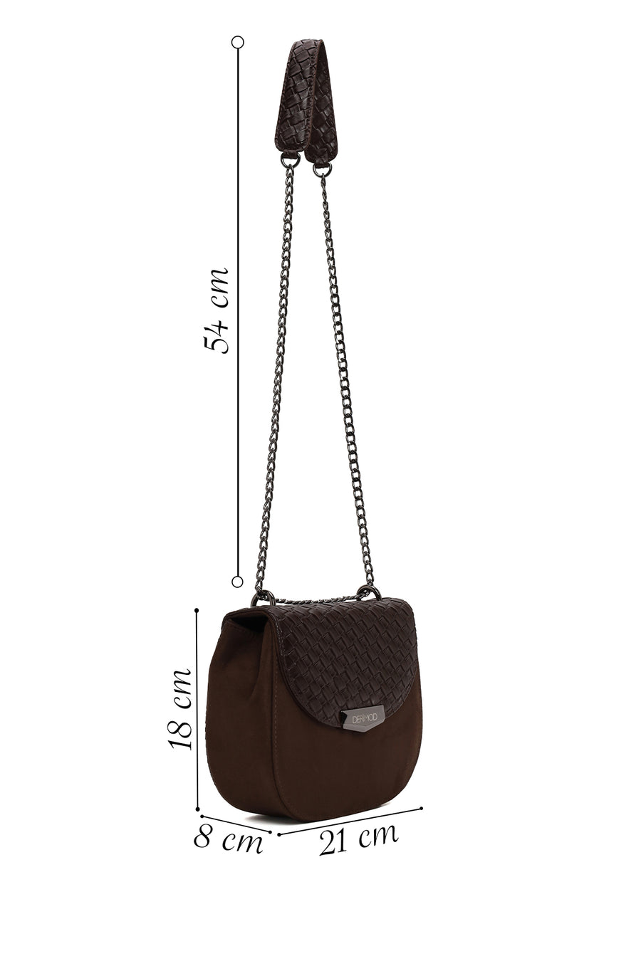 Woman Black Chain Long-Strap Braided Crossbody Bag