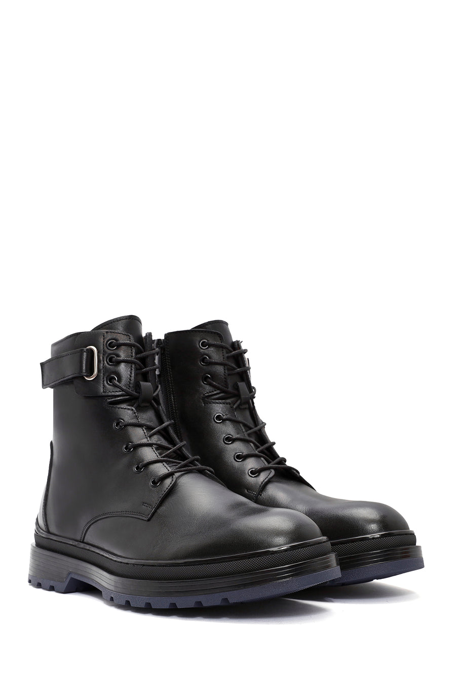 Men's Black Zippered Leather Casual Boots