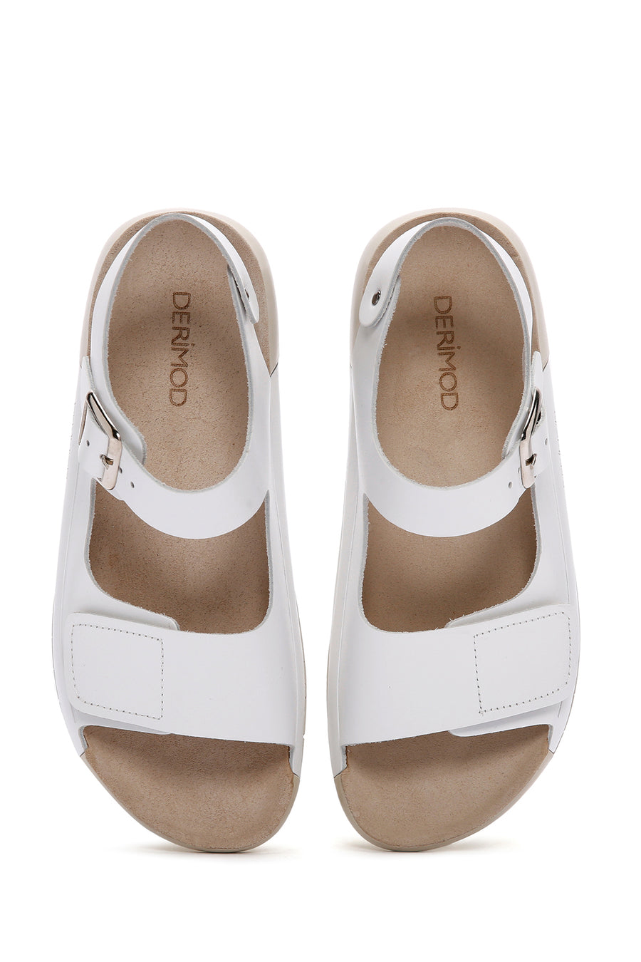 Women's White Ankle Strap Leather Comfort Sandals