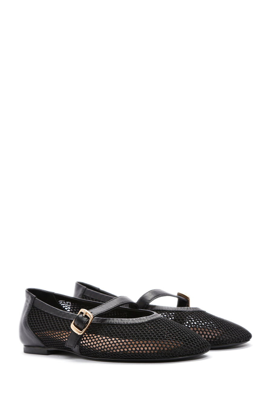 Women's Black Mesh Strappy Ballerinas