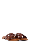 Woman Brown Braided Leather Slipper | Derimod