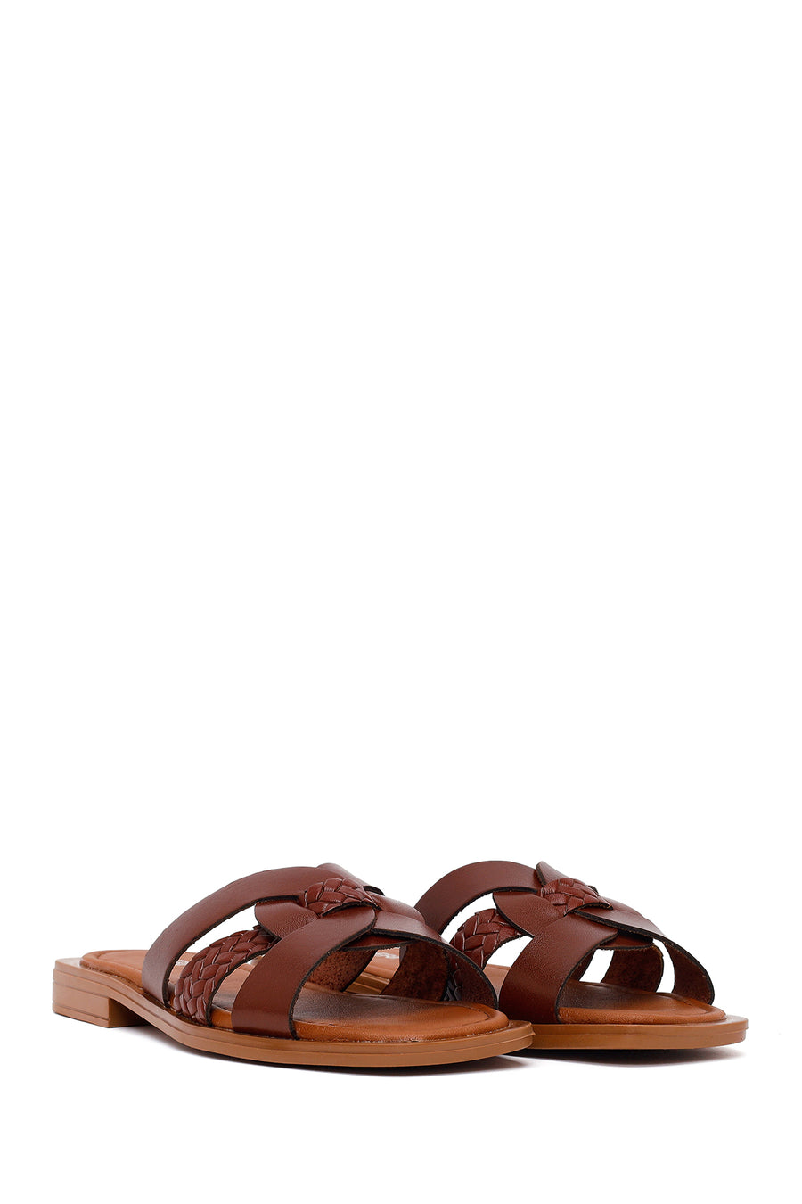 Woman Brown Braided Leather Slipper