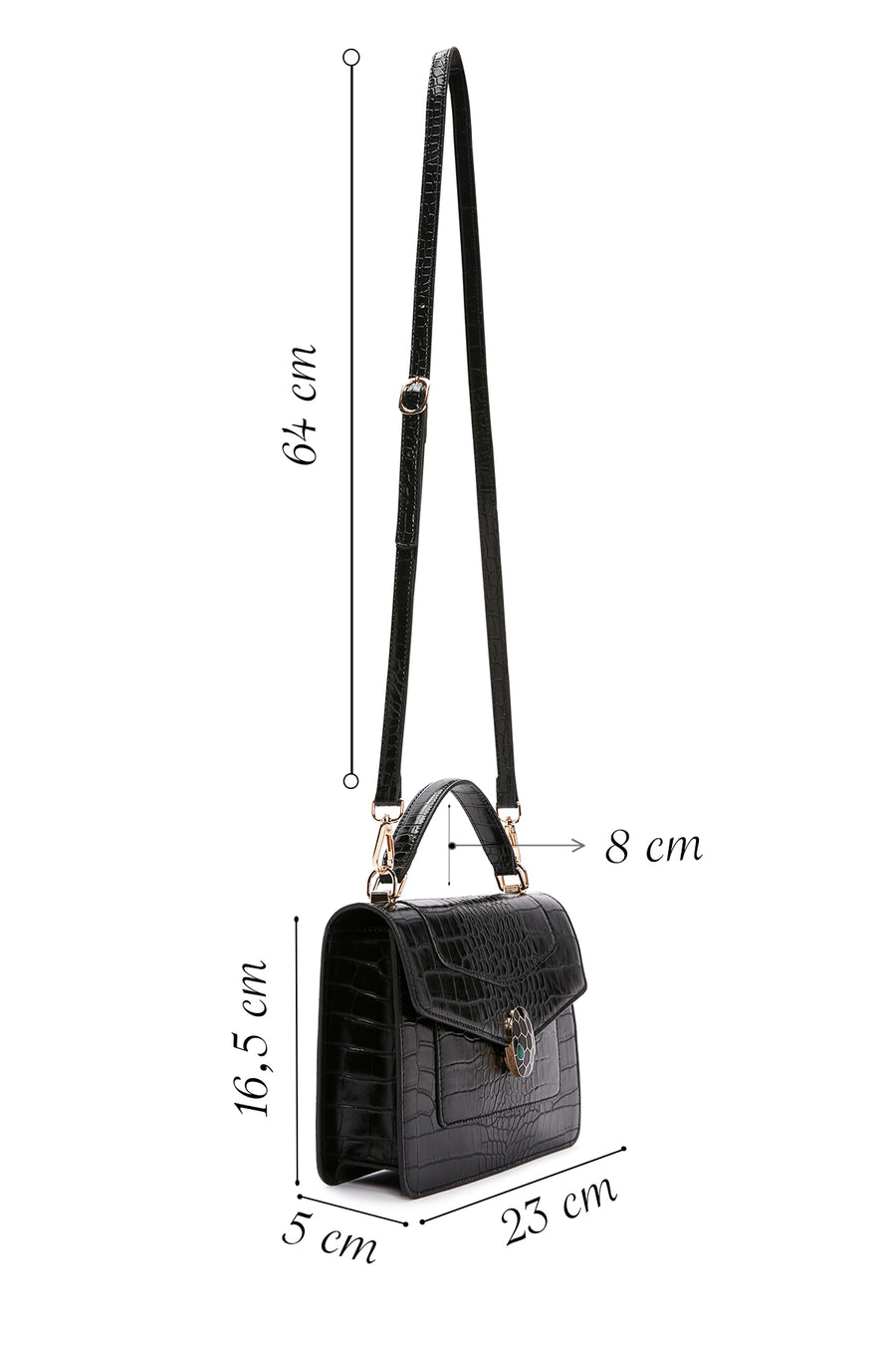 Women's Black Long Strap Crocodile Patterned Shoulder Bag