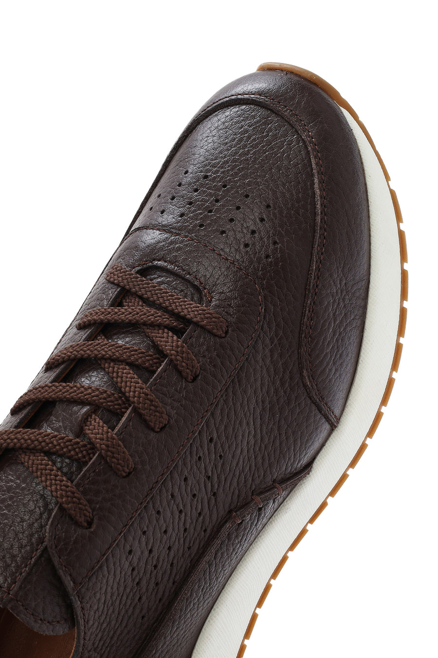 Men's Brown Lace-Up Thick-Soled Leather Casual Sneaker