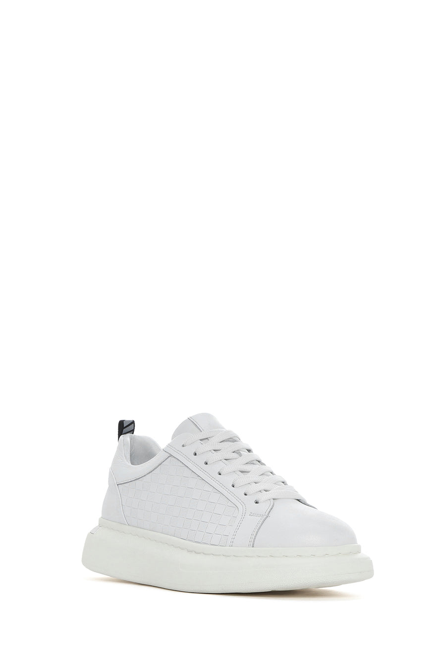 Erkek Beyaz Bağcıklı Kalın Tabanlı Deri Sneaker