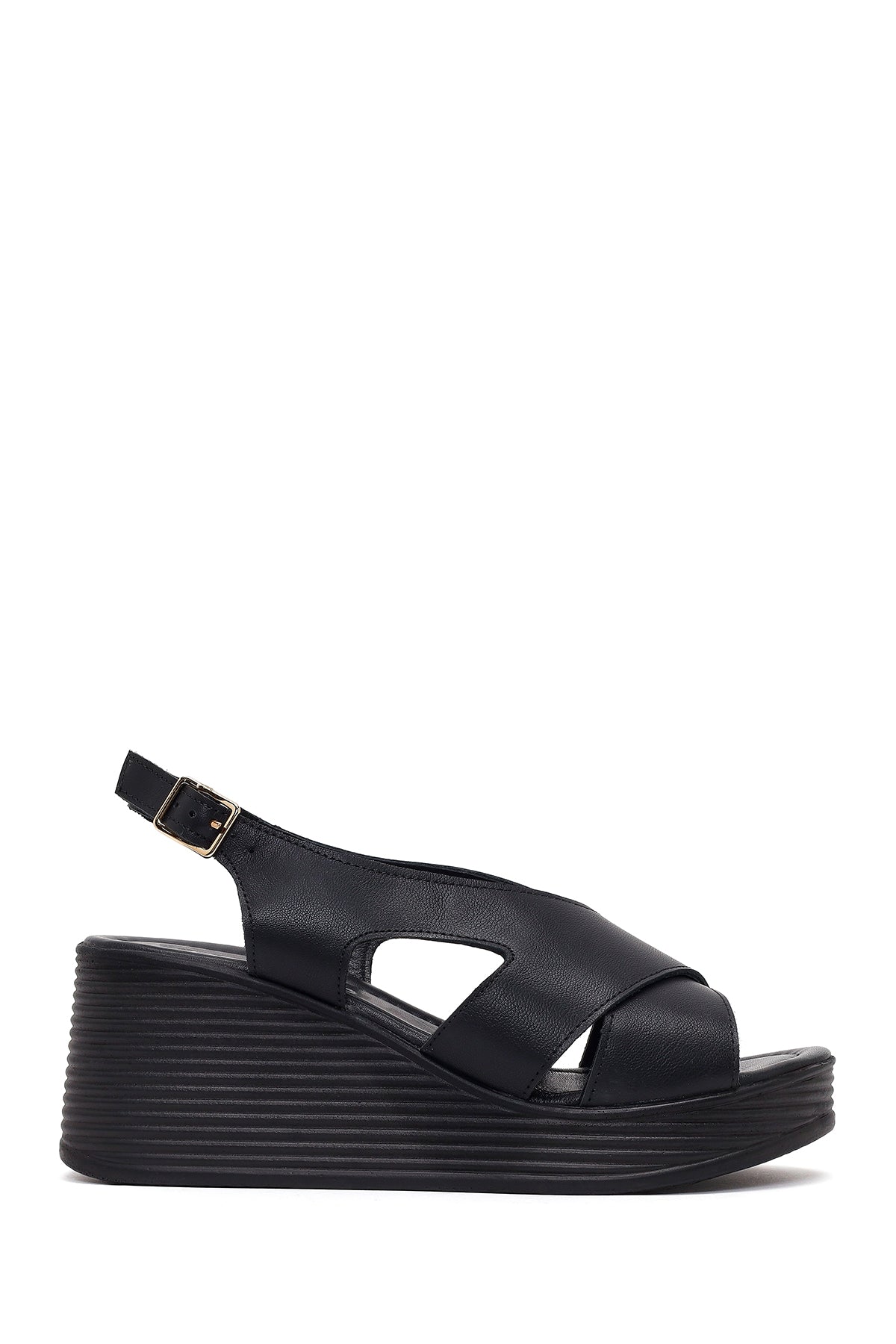 Women's Black Ankle Buckle Platform Leather Sandals 26SFD181518 | Derimod