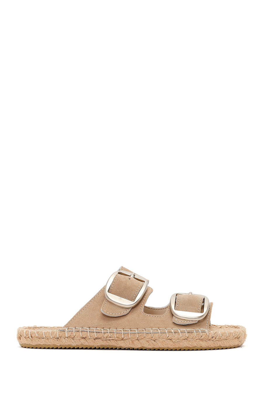 Women's Beige Buckled Suede Leather Espadrille Slippers 26SFD205310 | Derimod