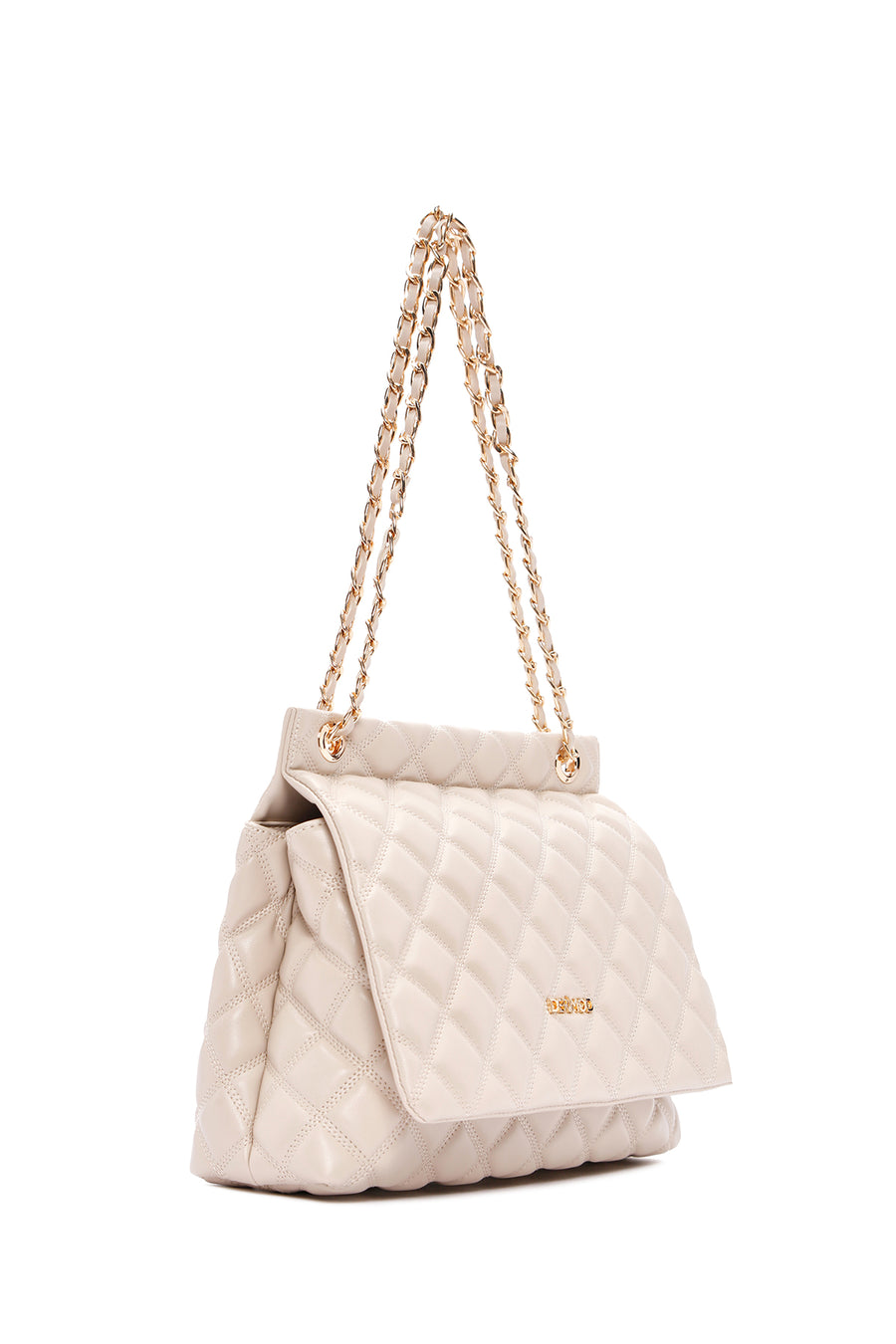Women's Beige Long Strap Quilted Shoulder Bag