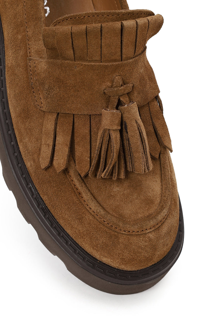 Kadın Camel Kalın Tabanlı Püsküllü Süet Deri Loafer