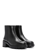 Women's Black Zipper Heeled Leather Boots | Derimod