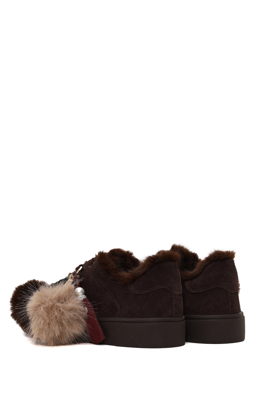 Woman Brown Lace-Up Charmed Suede Teddy Sneaker