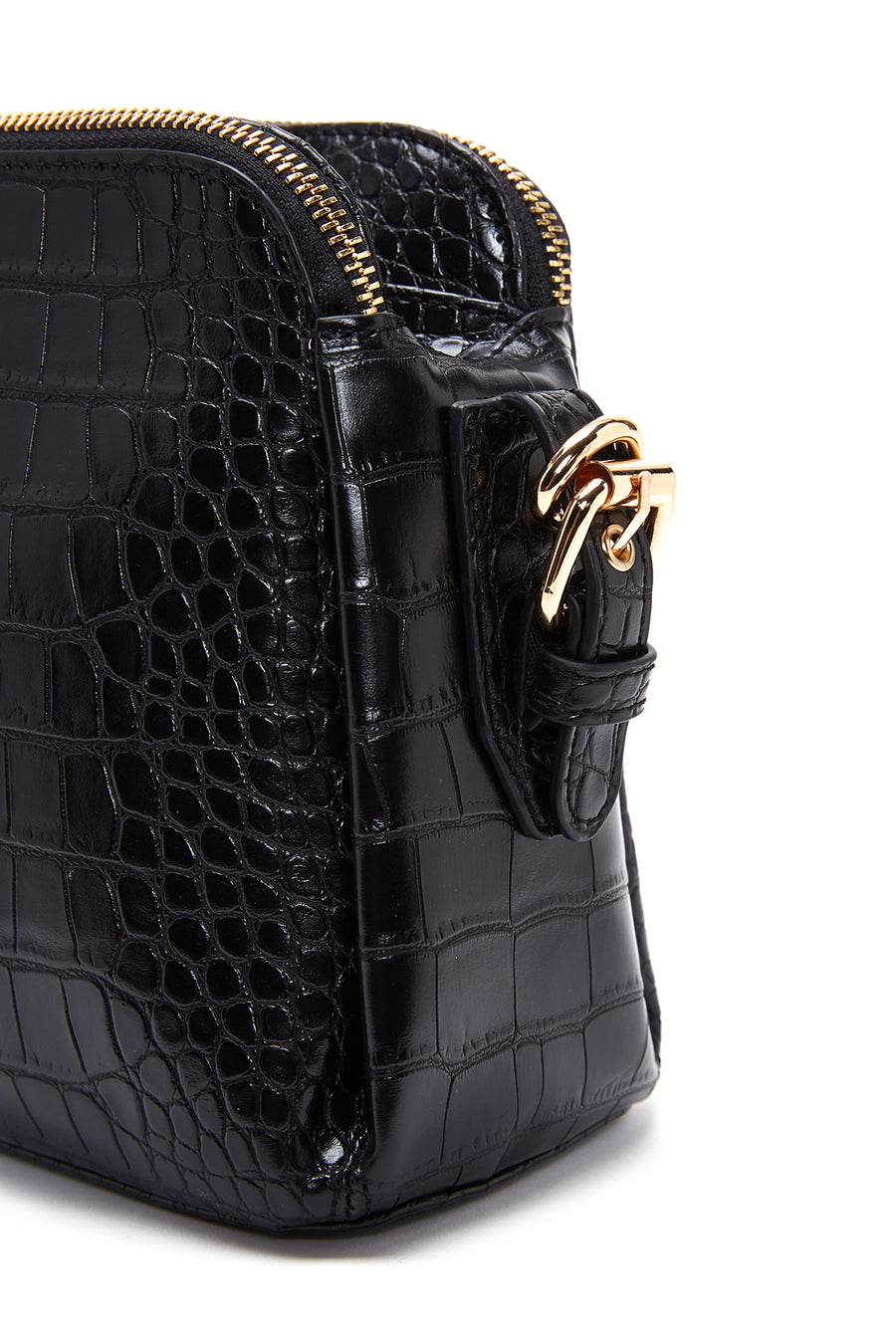 Women's Black Long Strap Crocodile Patterned Crossbody Bag