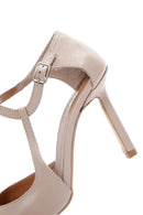 Women's Beige Leather Thin Heeled Shoes | Derimod