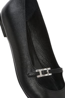 Women's Black Buckle Detailed Leather Ballerinas | Derimod