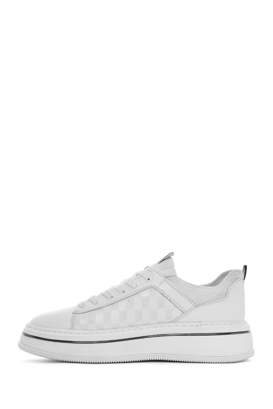 Erkek Beyaz Bağcıklı Kalın Tabanlı Deri Sneaker