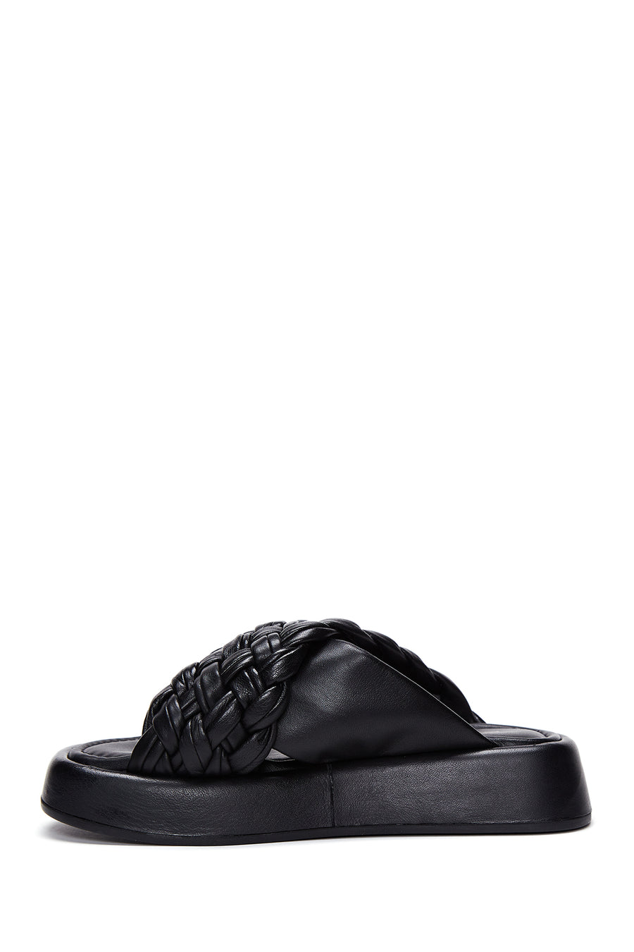 Women's Black Leather Braided Thick Soled Slippers