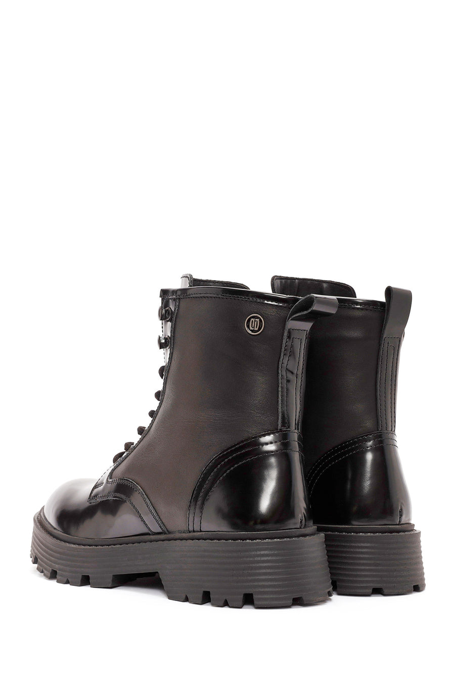 Men's Black Lace-Up Leather Combat Boots