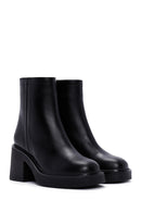 Women's Black Zippered Thick Heeled Leather Boots | Derimod