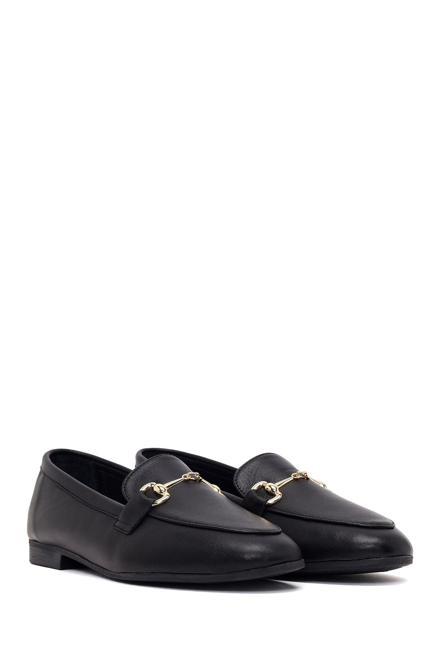 Kadın Siyah Tokalı Deri Klasik Loafer